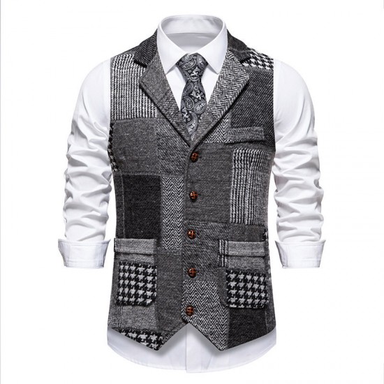 2025 European Size Men's New Autumn/Winter Retro Casual Patchwork Lapel Suit Vests