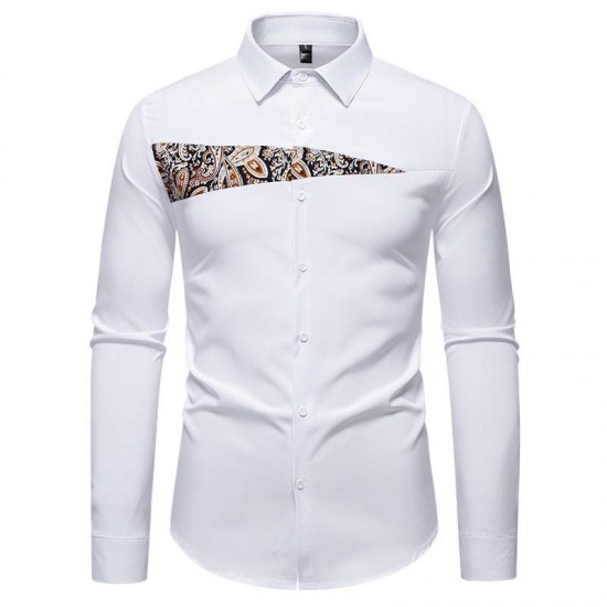 2025 New Autumn and Winter Men's Cashew Colorblock Fashionable Design Casual Long-sleeved Shirt