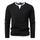 European Size 2025 Men's Colorblock Casual Fake Two-Piece Long-Sleeved T-Shirt: Loose Pullover, European and American Men's Clothing