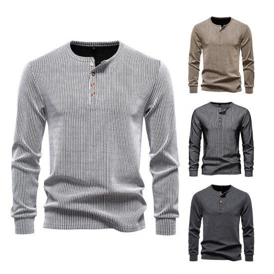 2025 European Size New Men's Henley Collar Casual Long Sleeve T-Shirt: Men's Autumn/Winter Simple Base Shirt