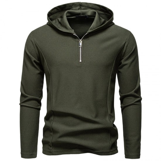 2025 European Size New Fall/Winter Men's Simple Casual Long-Sleeved Hooded T-Shirt: Zipper Design