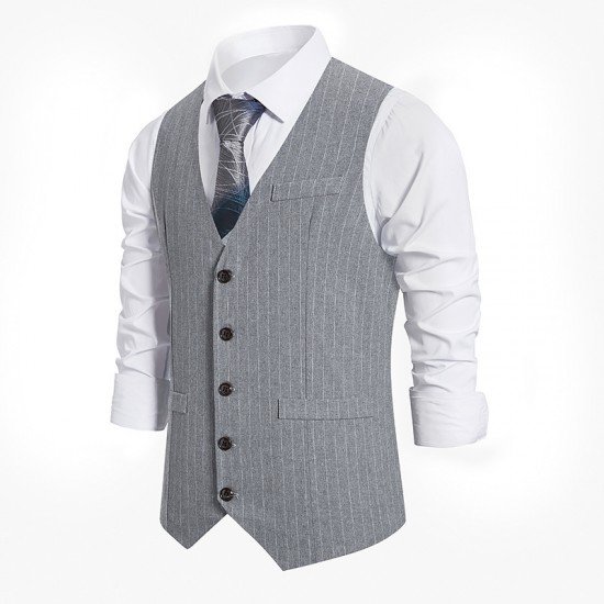 European Size New Men's Striped Single-Breasted Vest: Casual Striped Suit Retro Vest