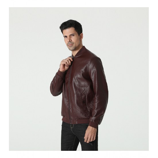 Men's Autumn New Style Simple Solid Color Leather Jacket: Large Size Casual Stand-up Collar Leather Jacket