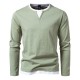 European Size 2025 Men's Colorblock Casual Fake Two-Piece Long-Sleeved T-Shirt: Loose Pullover, European and American Men's Clothing