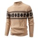 2025 Autumn and Winter New Men's Fashion Casual Knitted Sweater: Retro Jacquard Bottoming Shirt