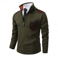 Autumn/Winter New Men's Zipper Stand-up Collar Pullover Knitted Sweater: Casual Colorblock Thickened Sweater