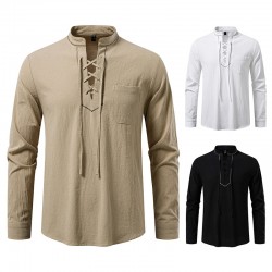 2025 New Men's Drawstring Medieval Pirate Shirt: Autumn and Winter Casual Shirt