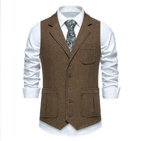 Wholesale Men's Herringbone Single-Breasted Lapel Vest