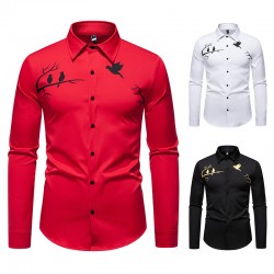 2025 European Size New Men's Slim Lapel Printed Casual Long-Sleeved Shirt