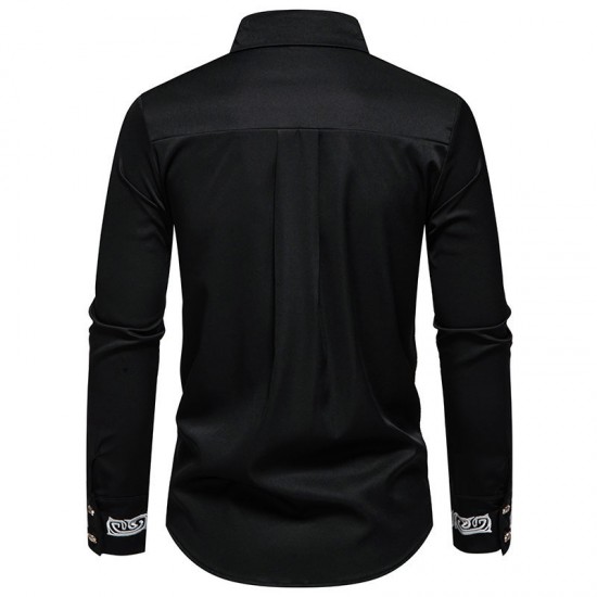 Autumn/Winter European and American Men's Casual Fashion Embroidered Shirt: African-style Long-sleeved Shirt