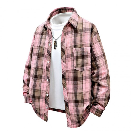 2025 Spring/Autumn New Men's Plaid Lapel Long-Sleeved Shirt: Casual Loose Shirt Jacket