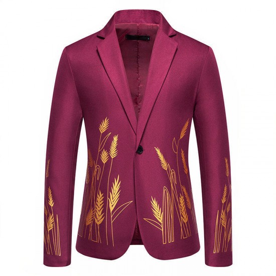 2025 Spring and Summer: Men's Casual New Palace-style Wheat Ear Print Slim-fit Suits
