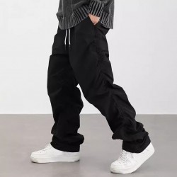 Autumn/Winter Men's American-Style High Street Casual Overalls: Solid-Color Straight-Legged Loose Parachute Pants