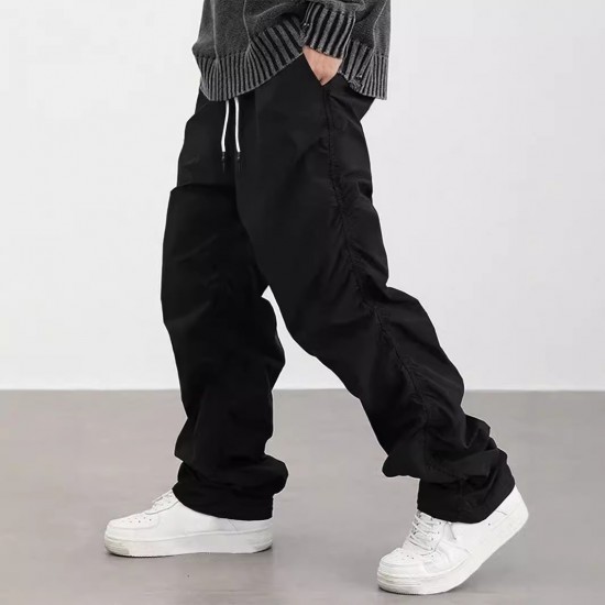 Autumn/Winter Men's American-Style High Street Casual Overalls: Solid-Color Straight-Legged Loose Parachute Pants