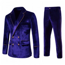 New Men's Velvet Gold-trimmed Double-breasted Suit: Tuxedo, Performance Suit, Men's Trendy Jacket