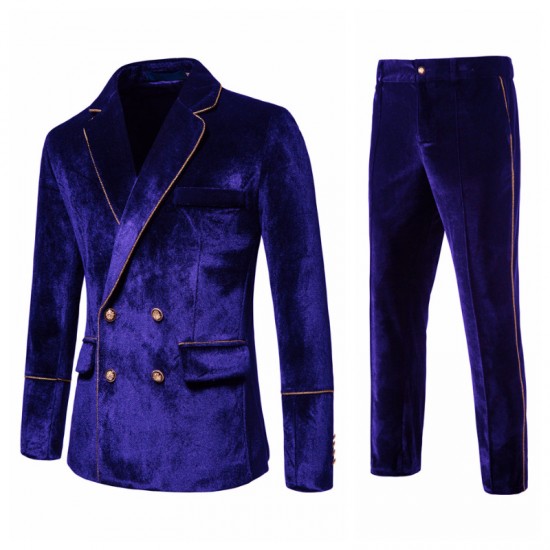 New Men's Velvet Gold-trimmed Double-breasted Suit: Tuxedo, Performance Suit, Men's Trendy Jacket