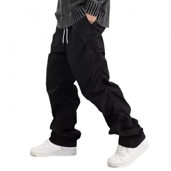 Autumn/Winter Men's American-Style High Street Casual Overalls: Solid-Color Straight-Legged Loose Parachute Pants