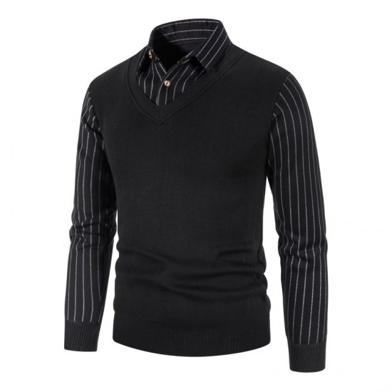 Fall/Winter New Men's Fake Two-Piece Plus Size Sweater: Business Casual Shirt Collar Design