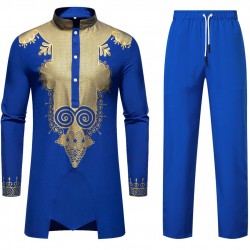 2025 Spring/Summer European and American Men's New Middle Eastern Style Robe: Gold Stamping Print Casual Suit