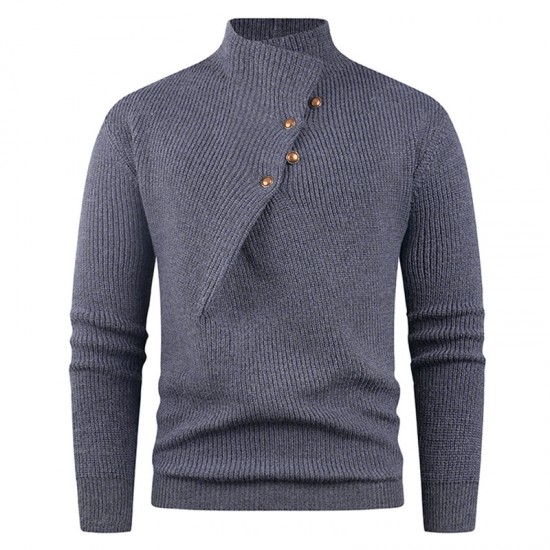 2025 New Autumn and Winter Fashion Stand-up Collar Button-down Solid Color Men's Casual Sweater
