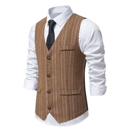 New Men's Retro Color Striped Design Trendy Single-Breasted Suit Casual Vest