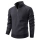 2025 European Size Men's Solid Color Thickened Sweater: Stand Collar Half-Zip Slim Fit Cardigan