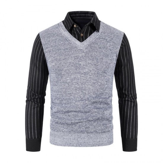 Fall/Winter New Men's Fake Two-Piece Plus Size Sweater: Business Casual Shirt Collar Design
