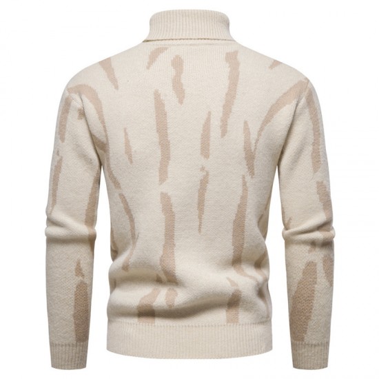 Men's High-Neck Round Neck Plaid Jacquard Personalized Super Soft Sweater Jacket