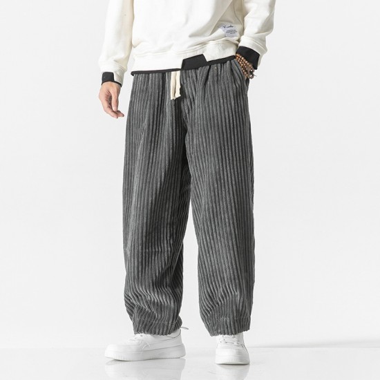 2025 Autumn/Winter New Men's Straight-Leg Skinny Pants: Harem Pants, Corduroy Oversized-style Loose Casual Pants